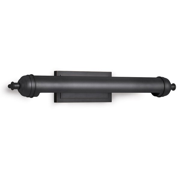 Large black wall fixture with a cylindrical metal shade